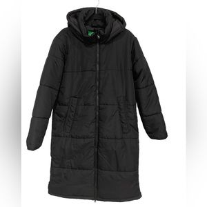 Dip Puffer Light Weight Jacket Black Long With Side Zippers And Hood Sz L